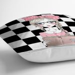 - Rh-K9300-Gorsel3 - Realhomes  Dama Zeminli Kitap Okuyan Kız Tasarımlı  Dijital Baskılı Modern Yastık Kırlent Kılıfı Realhomes