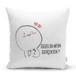 - Rh-K9311-Gorsel1 - Realhomes  Özel Tasarım Güzelin Miyim ?  Dijital Baskılı Dekoratif Yastık Kırlent Kılıfı Realhomes