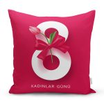 Özel Tasarım 8 Mart Kırmızı Gül Tasarımlı Dijital Baskılı Modern Yastık Kırlent Kılıfı Realhomes