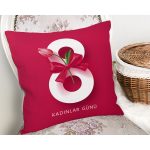 Özel Tasarım 8 Mart Kırmızı Gül Tasarımlı Dijital Baskılı Modern Yastık Kırlent Kılıfı Realhomes