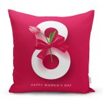 Özel Tasarım 8 March Kırmızı Gül Tasarımlı Dijital Baskılı Modern Yastık Kırlent Kılıfı Realhomes