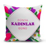 Özel Tasarım Kadınlar Günü Çiçek Desenli Dijital Baskılı Modern Yastık Kırlent Kılıfı Realhomes
