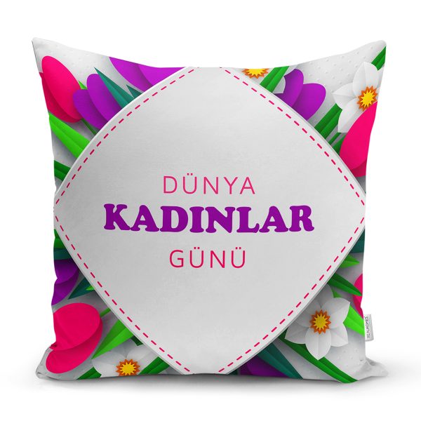 Özel Tasarım 8 March Kadın Silüetli Dijital Baskılı Modern Yastık Kırlent Kılıfı Realhomes