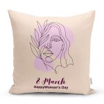 Özel Tasarım 8 March Kadın Silüetli Dijital Baskılı Modern Yastık Kırlent Kılıfı Realhomes