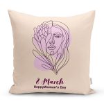 Özel Tasarım 8 March Kadın Silüetli Dijital Baskılı Modern Yastık Kırlent Kılıfı Realhomes