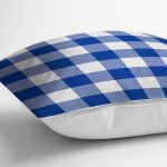 Lacivert Ekose Tasarımlı Dijital Baskılı Modern Yastık Kırlent Kılıfı Realhomes