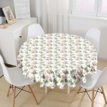 Tropik Yaprak Motifli Dijital Baskılı Modern Yuvarlak Masa Örtüsü - Çap 140cm Realhomes