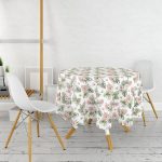 Tropik Yaprak Motifli Dijital Baskılı Modern Yuvarlak Masa Örtüsü - Çap 140cm Realhomes