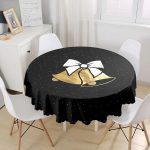 Siyah Zemin Sarı Çan Desenli Dijital Baskılı Modern Yuvarlak Masa Örtüsü - Çap 140cm Realhomes
