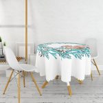 Mavi Çelenkli Sincap Motifli Dijital Baskılı Modern Yuvarlak Masa Örtüsü - Çap 140cm Realhomes