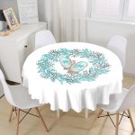 Mavi Çelenkli Eldiven Tasarımlı Dijital Baskılı Modern Yuvarlak Masa Örtüsü - Çap 140cm Realhomes