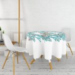 Mavi Çelenkli Eldiven Tasarımlı Dijital Baskılı Modern Yuvarlak Masa Örtüsü - Çap 140cm Realhomes