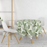 Yeşil Tropik Yapraklar Tasarımlı Dijital Baskılı Yuvarlak Masa Örtüsü - Çap 140cm Realhomes