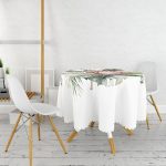 - MasaYuv-10067-Gorsel2 - Realhomes  Tropik Yaprak Tasarımlı Dijital Baskılı Yuvarlak Masa Örtüsü - Çap 140cm Realhomes