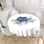 Pastel Mavi Gül Desenli Dijital Baskılı Yuvarlak Masa Örtüsü - Çap 140cm Realhomes