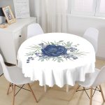 - MasaYuv-10074-Gorsel1 - Realhomes Pastel Mavi Gül Desenli Dijital Baskılı Modern Yuvarlak Masa Örtüsü - Çap 140cm Realhomes