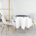 - MasaYuv-10074-Gorsel2 - Realhomes Pastel Mavi Gül Desenli Dijital Baskılı Modern Yuvarlak Masa Örtüsü - Çap 140cm Realhomes