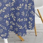 Lacivert Zeminli Yaprak Motifli Dijital Baskılı Modern Yuvarlak Masa Örtüsü - Çap 140cm Realhomes