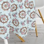 Mavi Çizgili Çapa & Dümen Motifli Dijital Baskılı Modern Yuvarlak Masa Örtüsü - Çap 140cm Realhomes