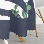 Lacivert Çizgili Happy New Year Motifli Dijital Baskılı Modern Yuvarlak Masa Örtüsü - Çap 140cm Realhomes