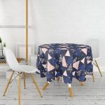 Lacivert Zemin Geometrik Üçgen Tasarımlı Dijital Baskılı Yuvarlak Masa Örtüsü - Çap 140cm Realhomes