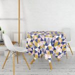 - MasaYuv-10110-Gorsel2 - Realhomes  Renkli Üçgen Tasarımlı Dijital Baskılı Modern Yuvarlak Masa Örtüsü - Çap 140cm Realhomes