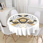Çini Çizimli Guguklu Saat Motifli Dijital Baskılı Yuvarlak Masa Örtüsü - Çap 140cm Realhomes