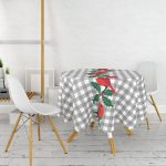 - MasaYuv-10204-Gorsel2 - Realhomes  Gri Ekose Zemin & Kırmızı Kuş Tasarımlı Dijital Baskılı Yuvarlak Masa Örtüsü - Çap 140cm Realhomes