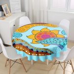 - MasaYuv-10255-Gorsel1 - Realhomes Etnik Desen Tasarımlı Dijital Baskılı Modern Yuvarlak Masa Örtüsü - Çap 140cm Realhomes