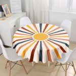 - MasaYuv-10293-Gorsel1 - Realhomes  Güneş ve Renkli Işınları Özel Tasarım Dijital Baskılı Modern Yuvarlak Masa Örtüsü - Çap 140cm Realhomes