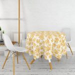 Gold Yaprak Motifli Dijital Baskılı Modern Yuvarlak Masa Örtüsü - Çap 140cm Realhomes