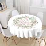 - MasaYuv-10337-Gorsel1 - Realhomes Suluboya Çizimli Çiçek Tasarımlı Dijital Baskılı Modern Yuvarlak Masa Örtüsü - Çap 140cm Realhomes