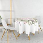 - MasaYuv-10337-Gorsel2 - Realhomes Suluboya Çizimli Çiçek Tasarımlı Dijital Baskılı Modern Yuvarlak Masa Örtüsü - Çap 140cm Realhomes