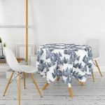 - MasaYuv-10346-Gorsel2 - Realhomes  Suluboya Çizimli Kış Temalı Çam Ağaçları Dijital Baskılı Yuvarlak Masa Örtüsü - Çap 140cm Realhomes