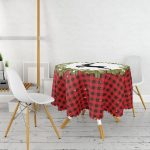 Ekose Zemin Çelenkli Geyik Motifli Dijital Baskılı Yuvarlak Masa Örtüsü - Çap 140cm Realhomes