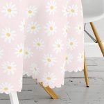 - MasaYuv-10376-Gorsel3 - Realhomes Pembe Zemin Papatya Tasarımlı Dijital Baskılı Yuvarlak Masa Örtüsü - Çap 140cm Realhomes