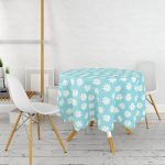 Mavi Zemin Papatya Çizimli Dijital Baskılı Modern Yuvarlak Masa Örtüsü - Çap 140cm Realhomes