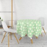 Yeşil Zemin Papatya Özel Tasarımlı Dijital Baskılı Modern Yuvarlak Masa Örtüsü - Çap 140cm Realhomes