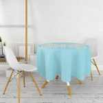 Mavi Zemin Papatyadan Kelebek Tasarımlı Dijital Baskılı Modern Yuvarlak Masa Örtüsü - Çap 140cm Realhomes