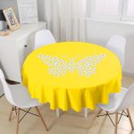 Sarı Zemin Papatyadan Kelebek Tasarımlı Dijital Baskılı Yuvarlak Masa Örtüsü - Çap 140cm Realhomes