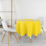 Sarı Zemin Papatyadan Kelebek Tasarımlı Dijital Baskılı Yuvarlak Masa Örtüsü - Çap 140cm Realhomes