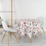 Papatya & Gül Tasarımlı Dijital Baskılı Yuvarlak Masa Örtüsü - Çap 140cm Realhomes