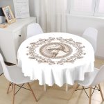 - MasaYuv-10416-Gorsel1 - Realhomes Çiçek Çerçeveli Portre Desenli Dijital Baskılı Yuvarlak Masa Örtüsü - Çap 140cm Realhomes