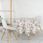 Karakalem Çiçek Desenli Dijital Baskılı Modern Yuvarlak Masa Örtüsü - Çap 140cm Realhomes
