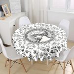 - MasaYuv-10424-Gorsel1 - Realhomes  Karakalem Çiçek & Portre Desenli Dijital Baskılı Yuvarlak Masa Örtüsü - Çap 140cm Realhomes