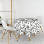 - MasaYuv-10424-Gorsel2 - Realhomes  Karakalem Çiçek & Portre Desenli Dijital Baskılı Yuvarlak Masa Örtüsü - Çap 140cm Realhomes