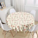 Rengarenk Çiçek Çerçeveli Dijital Baskılı Modern Yuvarlak Masa Örtüsü - Çap 140cm Realhomes