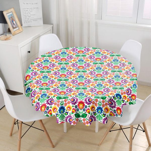 - MasaYuv-10462-Gorsel1 - Realhomes  Altın Çizgili Mavi Zeminli Dijital Baskılı Yuvarlak Masa Örtüsü - Çap 140cm Realhomes