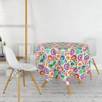 - MasaYuv-10462-Gorsel2 - Realhomes  Dijital Baskılı Rengarenk Çiçek Tasarımlı Modern Yuvarlak Masa Örtüsü - Çap 140cm Realhomes