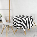 Siyah Beyaz Şeritli Dijital Baskılı Yuvarlak Masa Örtüsü - Çap 140cm Realhomes